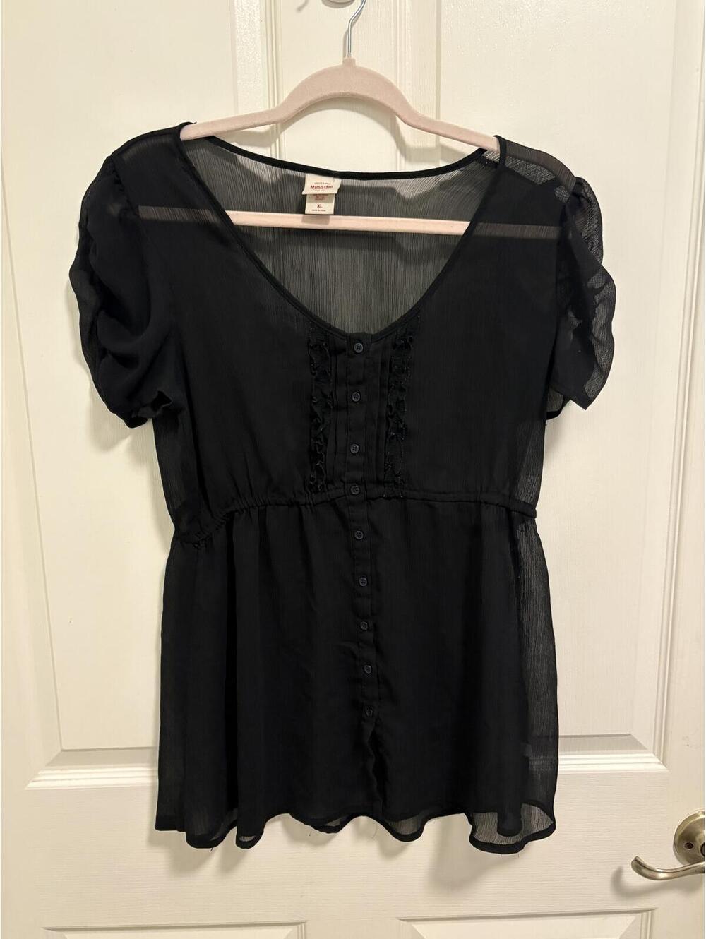 Mossimo Supply Co Black Sheer Button-Up Blouse XL